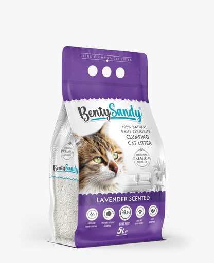 [COM51228] Arena para gatos Bentysandy Lavanda Ultra absorbente y Ultra aglomerante 100% bentonita con aroma 5L/4,35Kg 8Unds