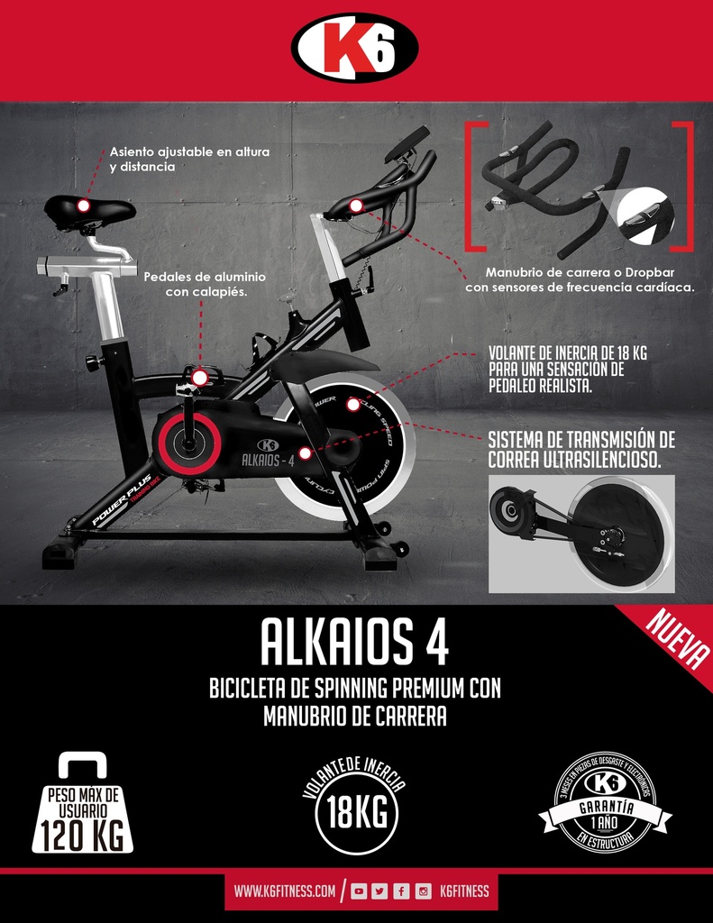 Bicicleta de Spinning Alkaios 4 K6 18 Kg