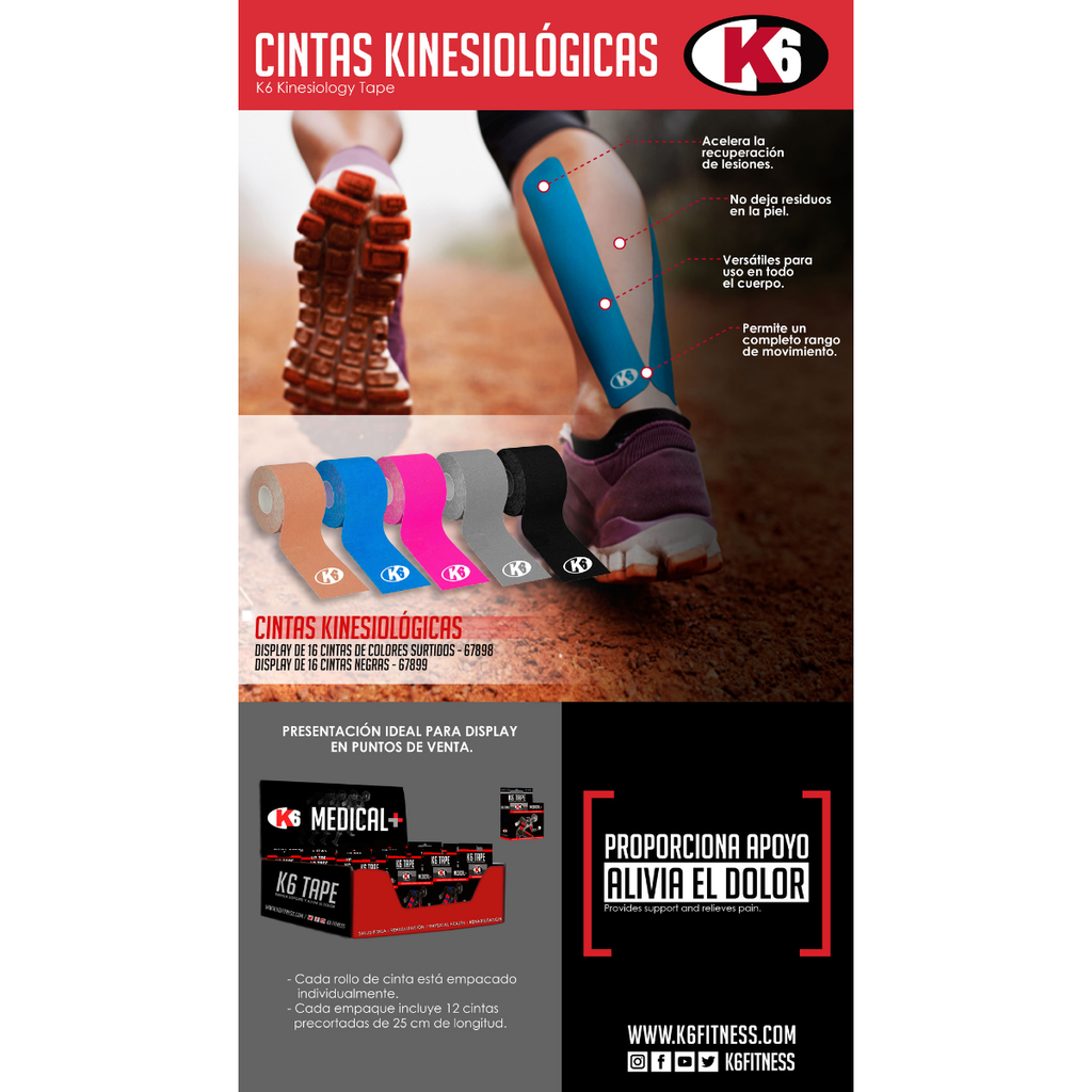Cinta Elástica Kinesiológica Deportiva K6 (Display 16 Unid.)