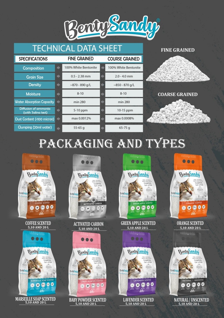 Arena para Gatos Bentysandy Ultra absorbente y Ultra aglomerante 100% Bentonita 10L/ 8,7Kg Sin Aroma 4 Unds