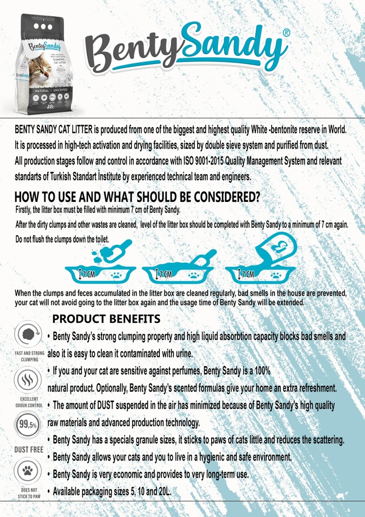 Arena para Gatos Bentysandy Ultra absorbente y Ultra aglomerante 100% Bentonita 10L/ 8,7Kg Sin Aroma 4 Unds