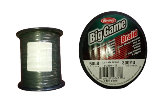 Berkley Nylon  Big Game Braid 300 Yd (1/4 Lb Spools) Lo-Vis Green 50/12 Lb Test/Line Diam 
