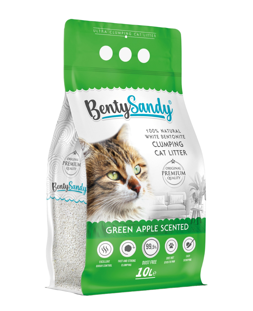 [5207] Arena para Gatos Bentysandy Ultra absorbente y Ultra aglomerante 100% Bentonita 10L/ 8.7Kg (MANZANA VERDE)