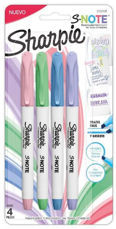 Resaltadores Sharpie S-Note x4 Punta Cincel Tonos Pastel