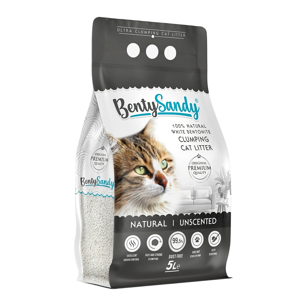 Arena para gatos Bentysandy Ultra absorbente y Ultra aglomerante 100% bentonita con aroma 5L/4.35Kg