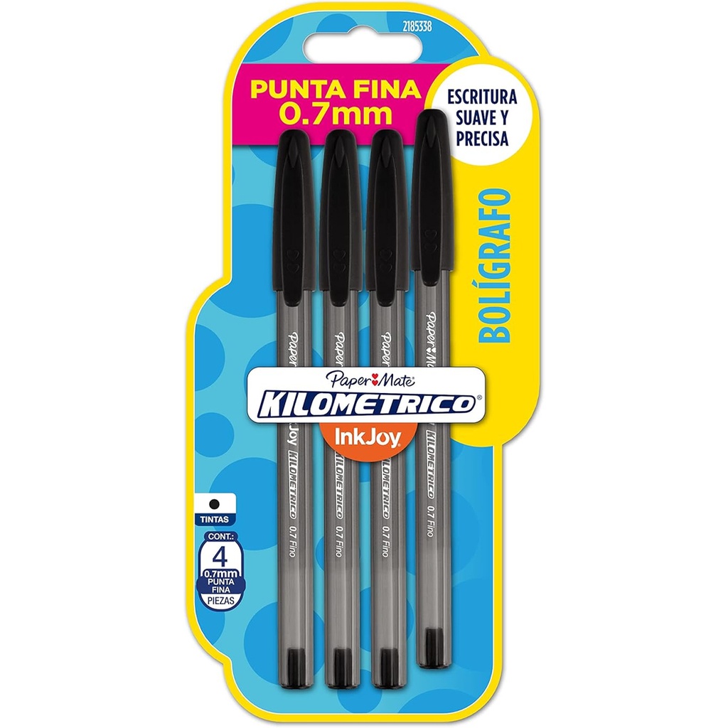 Bolígrafos Paper Mate Punta Fina Kilométrico Negro Bx4 