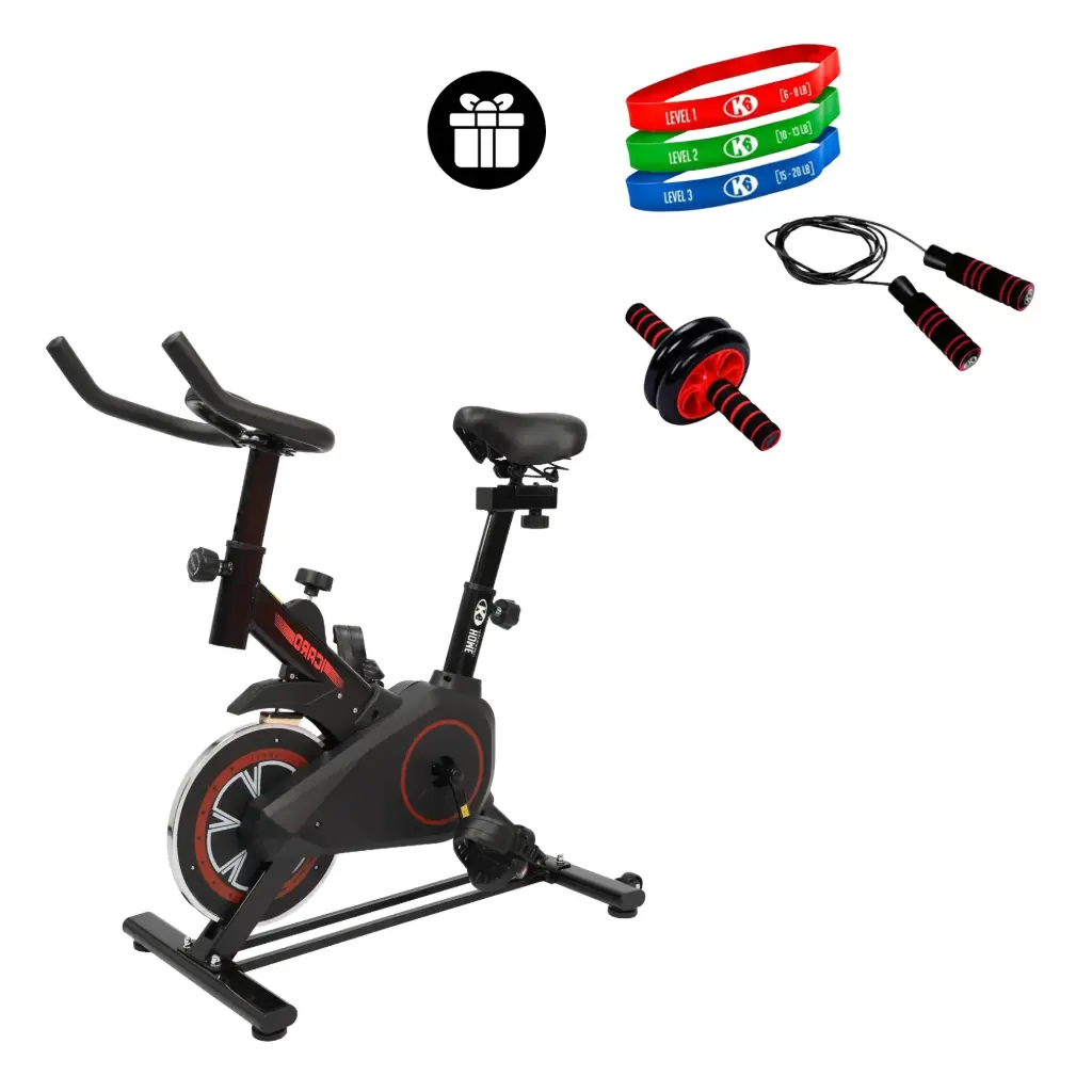 Kit Bicicleta Spinning + Set de Bandas+ Lazo Para Saltar+ Rueda de Abs 
