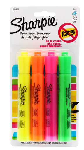 [1805683] Resaltador de Texto Sharpie Punta Cincel 4 Piezas