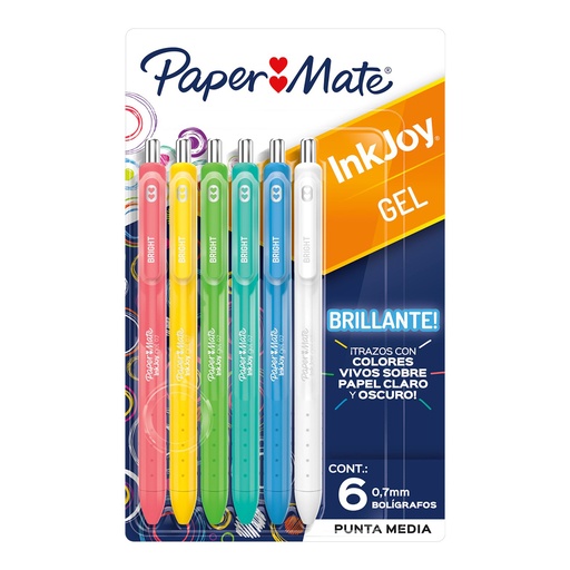 [2198010] Bolígrafos Paper Mate Brillantes Ink Joy Gel 6 Unidades 